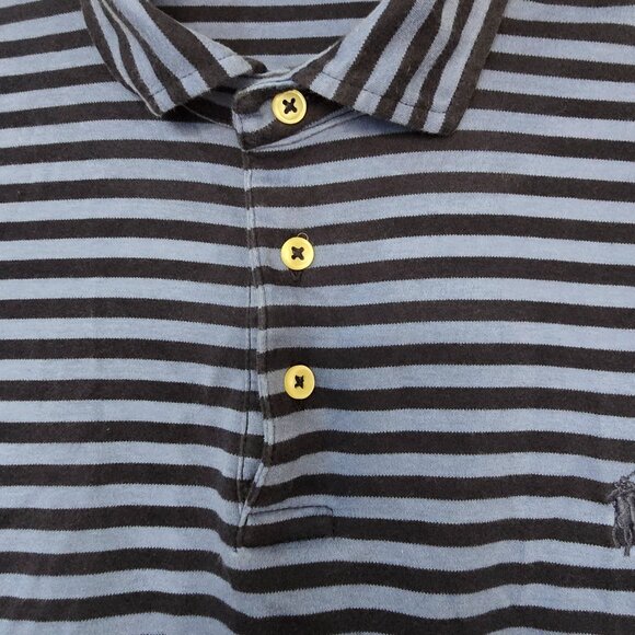 Polo Ralph Lauren 2 Button Short Sleeve Polo Pima Soft Touch Blue Stripe Sz XL - Picture 3 of 6